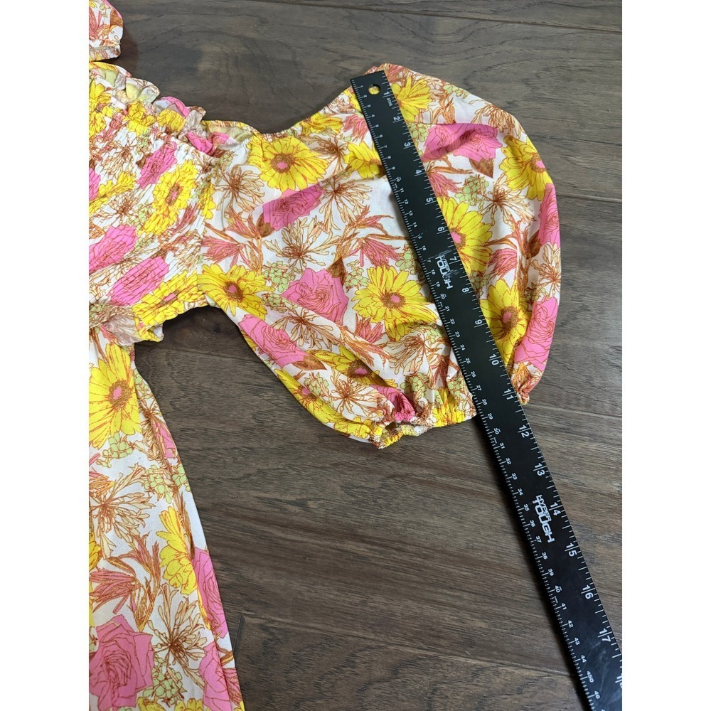 Flying Tomato Yellow Pink Floral Smocked Puff Sleeve Mini Dress ID18717 Medium - Picture 6 of 6